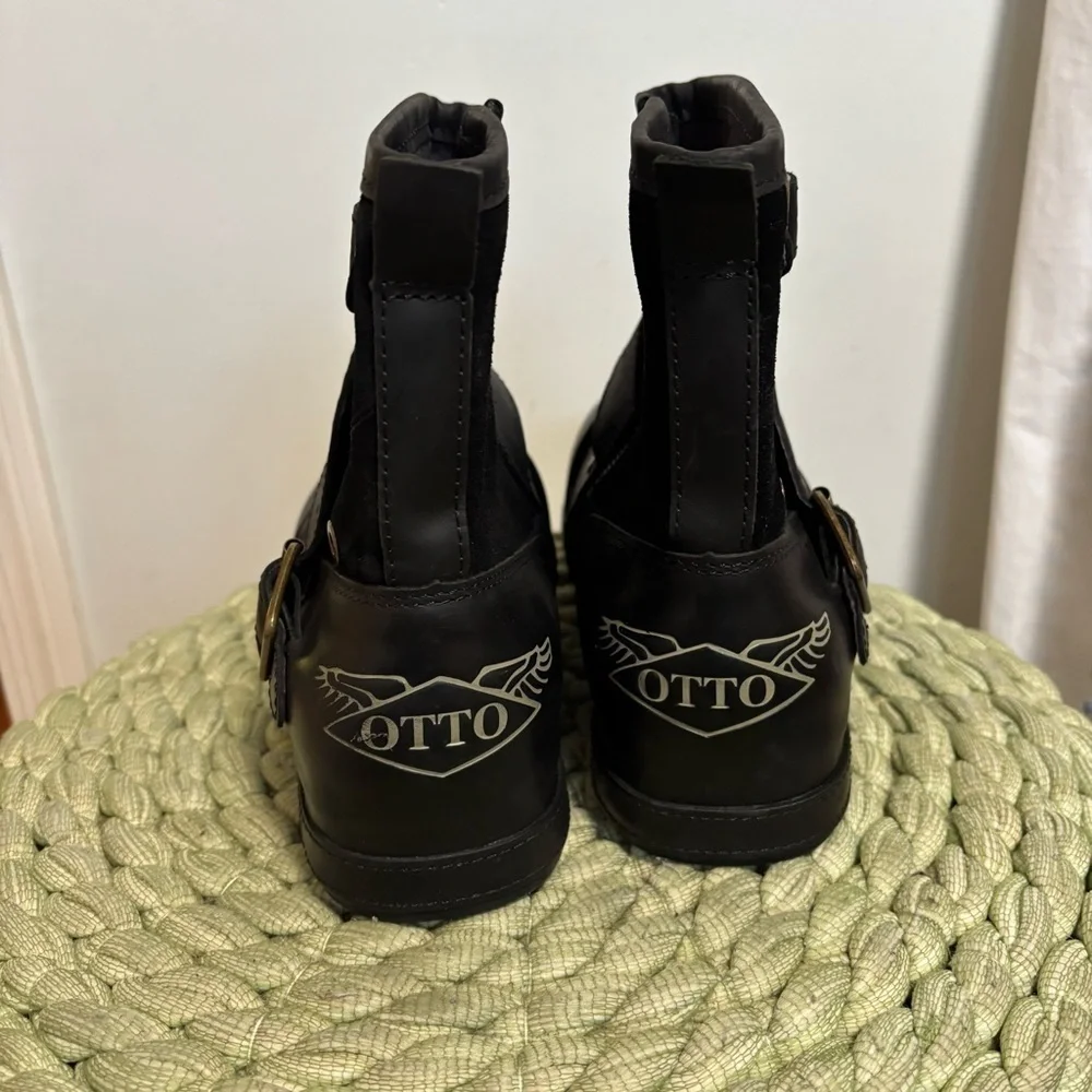 NEW OSSTONE Otto Moto Black Leather/Suede Chukka Retro Boots